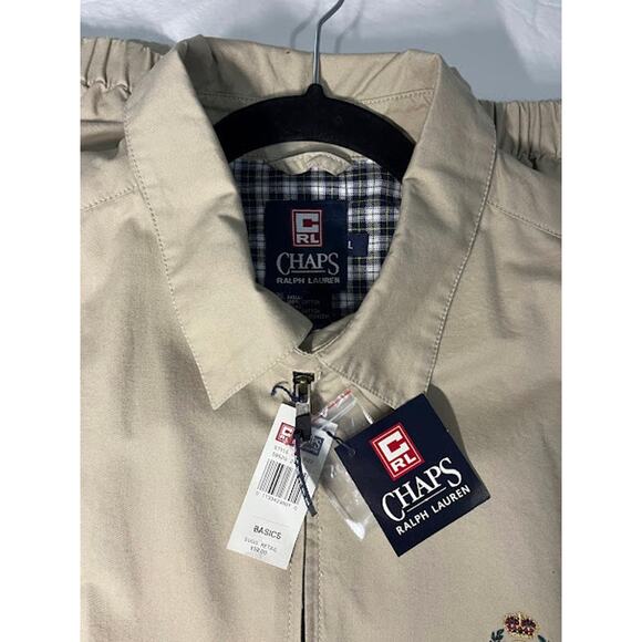 VTG NWT Chaps Ralph Lauren Jacket Mens Beige Cotton Zip Golf Crest L 90s Y2K - Picture 4 of 8